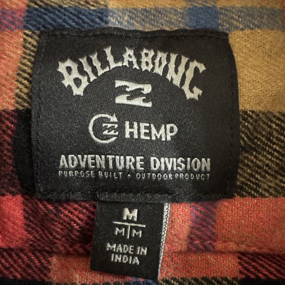 Billabong Adventure Division Red Hemp Flannel Shirt Button Down Men's Medium - Picture 3 of 7